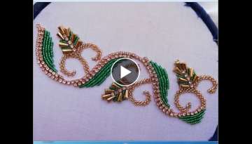beads work/border line embroidery design with pearls beads