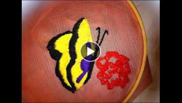 Embroidery butterfly with rose mainly buttonhole and romanian stitch