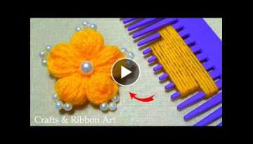 Amazing Woolen Craft Ideas with Hair Comb - Hand Embroidery Easy Trick - DIY Woolen Flowers
