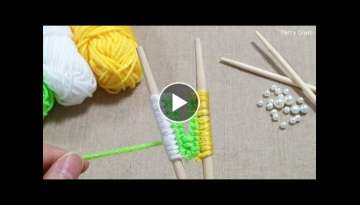 Amazing Woolen Flower Making Idea with Chopstick -Hand Embroidery Easy Trick -Sewing Hack -DIY Cr...