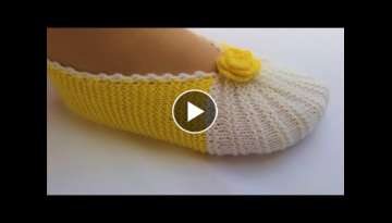 Como hacer Pantuflas con dos Aguja-Modelo de Lineas de Sandia