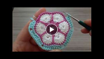 Super Easy Hexagonal Flower Crochet Knitting Motif