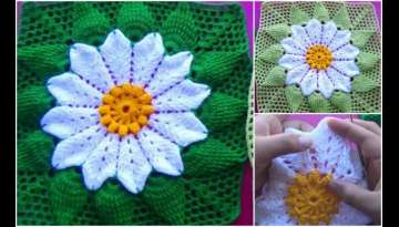 CROCHET FLOWER SQUARE FOR BLANKETS AND PILLOWS
