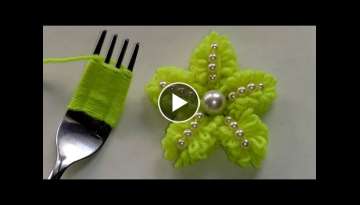 Amazing Hand Embroidery Woolen Flower making with Fork | Easy Sewing Hack