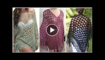 Stylish designer handmade fancy cotton yarn crochet lace flower poncho shawls spring shawl for wo...