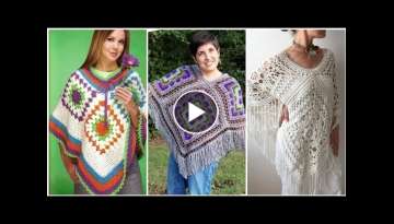 Stylish and trendy knitted granny square pattern poncho shawls for girls /winter fashion