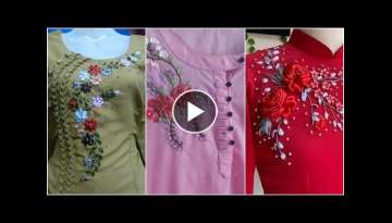Beautiful Hand Embroidery with pearls and beads/Ribbon embroidery Designs for kurtis/Neck & sleev...