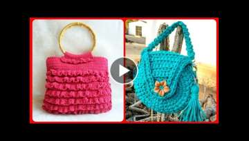 Beautiful And Easy Home Made Crochet Hand Bags\Top Handle Tote Bags With Crochet Flower Design