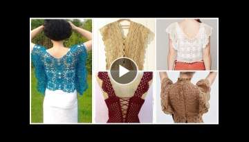 latest Stylish 65+ Crochet knitted cotton yarn blouse designes collection-Frilly neck back fashio...