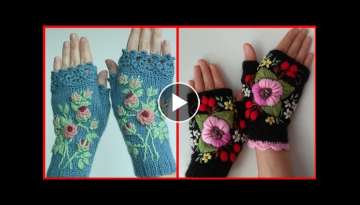 Embroidered fingerless gloves ideas in 2021 | crochet embroidered gloves, crochet, crochet gloves