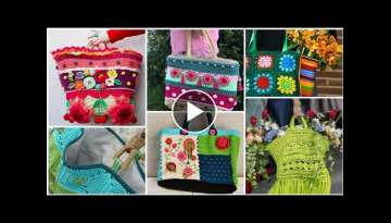 Trendy designer colorful granny sequare pattern women fashion hand bags#Tota bags/Beach bags desi...
