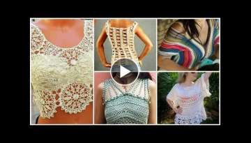 Trendy fashion designer hand knitted crochet doily lace pattern crop top blouse dress for women .