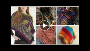 Trendy designer Granny sequare pattern poncho shawls design for high fashion ladies/winter fashi...