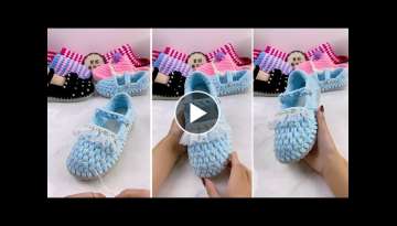 Very Beautiful - Amazing Shoe Knitting Line Slipper Tutorial Full Video