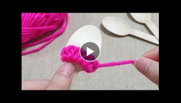 Super Easy Flower Craft Idea with Woolen - Hand Embroidery Amazing Trick - Sewing Hack - Wool Des...