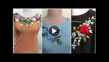 Very very Beautiful Silk Ribbon Embroidery Ideas for blouse/Top Kurtis