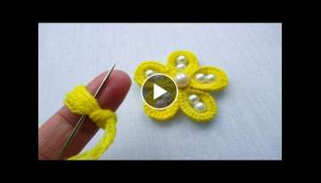 hand embroidery amazing trick - woolen flower with pearl beads