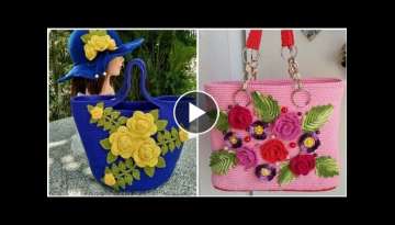Very Stylish &Luxurious Looking Crochet Handbags Design Patterns Ideas With Crochet Flower Appliq...