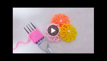 Super Easy Woolen Flower Making for Beginners - Hand Embroidery Amazing Trick - Wool Thread Desig...