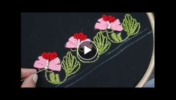 Hand Embroidery Borders for Beginners | Basic Embroidery Stitches#3in1 Borderline design