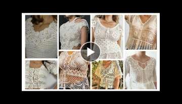 Most Beautiful Top Latest &New Fancy Cotton Crochet knitted Embroidered Lace pattern CropTop Blou...