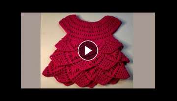 Beautiful crochet frill frock for girl ( 3 to 9 months) any size ( with English subtitle)