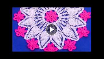 Como tejer Centro de mesa a crochet con punto pina y aplicaciones de flores