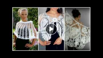 Trendy designer hand knitted fancy cotton crochet lace pattern bridal cape shawls,boho shawls des...