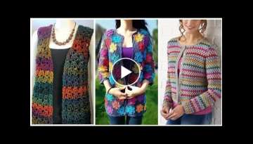 Attractive Class Formal Party Wear Shrugs Crochet Knit Flowers Pattern Slim & Aline Vest Design 2...