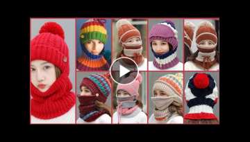 Women Winter Warm Masks Knitted Hat Collar Scarf Set Outdoor | knitting, crochet, neck warmer, ca...