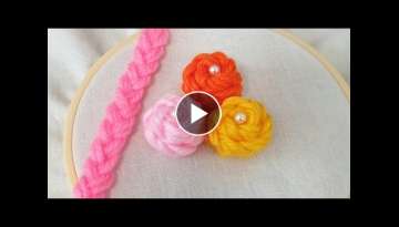 Super Easy Woolen Flower Making for Beginners - Hand Embroidery Amazing Trick - Wool Thread Desig...