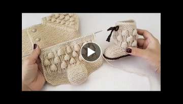 How To Make Raspberry Pattern Baby Booties With Two Skewers / Very Easy Knitting Baby Booties Tut...