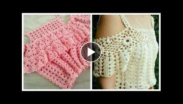 New stylish & most popular crochet fancy boho short double frill blouse & top design