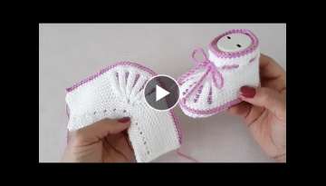 İki Şişle Boncuklu Bebek Patiği Yapılışı /Knitting Baby Socks Booties DIY Pattern Design