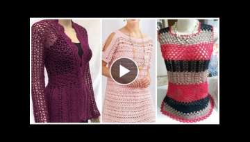 Stylish Trendi cotton fancy crochet knitted multi shades top, blouse dress for high fashion ladie...
