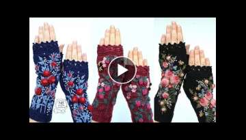 Embroidered fingerless gloves ideas in 2021 | crochet embroidered gloves, crochet, crochet gloves