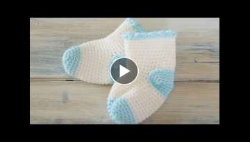(Crochet) How To - Crochet Baby Sock Booties 0-3m (Crochet) How To - Crochet Baby Sock Booties 0-3m