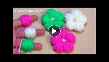 Amazing Woolen Flower Craft Ideas with Finger - Easy Woolen Flower Making - Hand Embroidery Flowe...