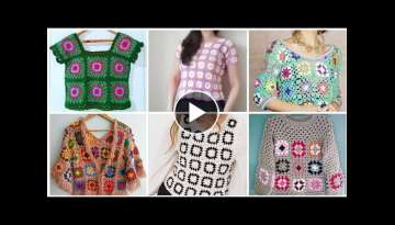 Granny Square Crochet Knitting Fashion Designers new & very popular vintage blouse design