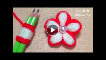 Super Easy Woolen Flower Making Ideas with Pencil - Hand Embroidery Amazing Trick