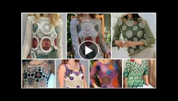 Classy Altra Modern Crochet Knit Fashion Designers/Fancy Granny Sequare Croptop Blouse for ladies